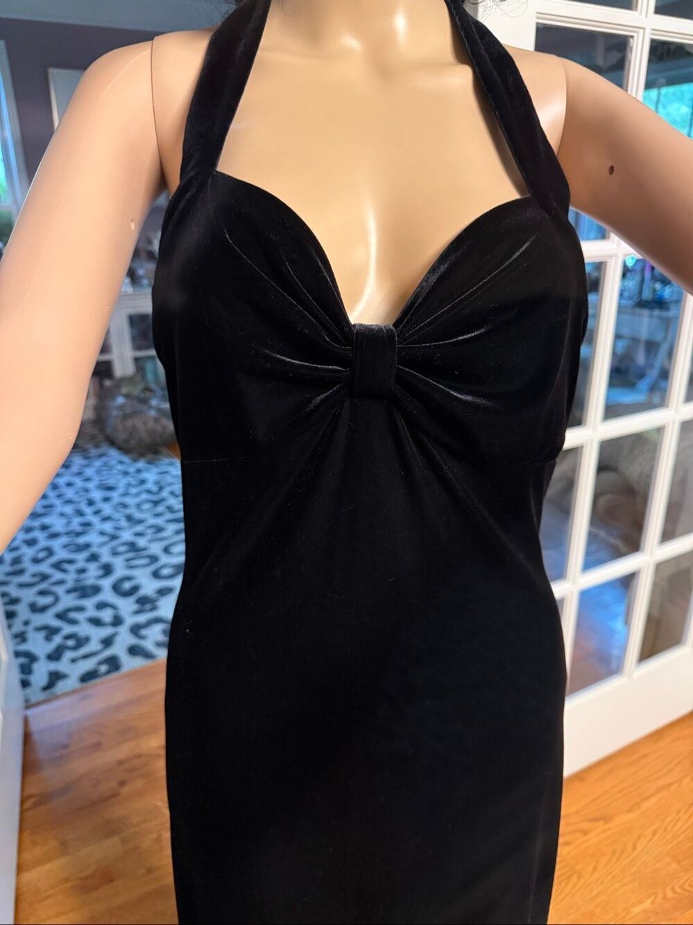 Vintage Hugo Buscoti Black Velvet Halter Maxi Dress sz M EUC